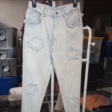 Vintage Acid Wash Heart Fringed Jeans