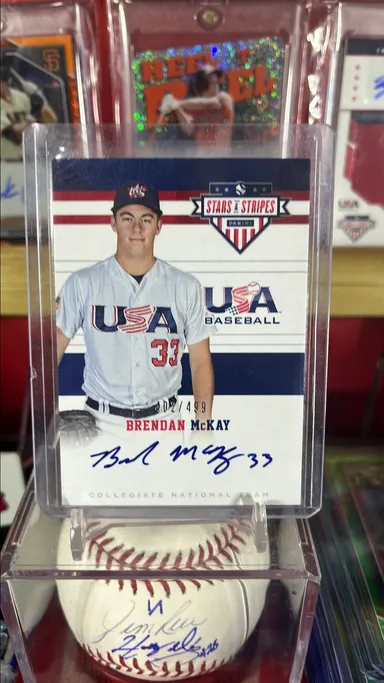Brendan McKay Auto on card Tampa Bay Rays 17 USA Baseball stars & Stripes