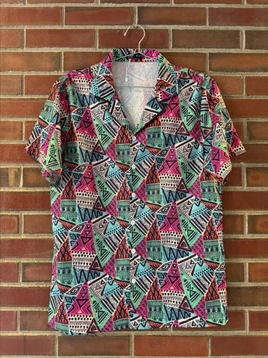 ROMWE Vibrant Tribal Print Shirt and Shorts Co-ord Set - Size Medium