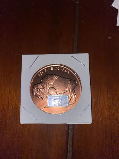 1 Oz Buffalo copper with 1 gram Buffalo silver bar