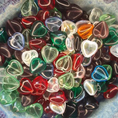 12mm mixed colors Czech glass heart beads (50)