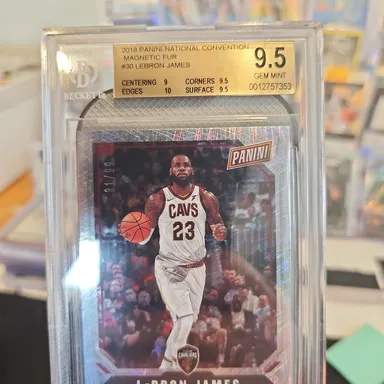 2018 panini national convention lebron james magnetic fur /99 bgs 9.5