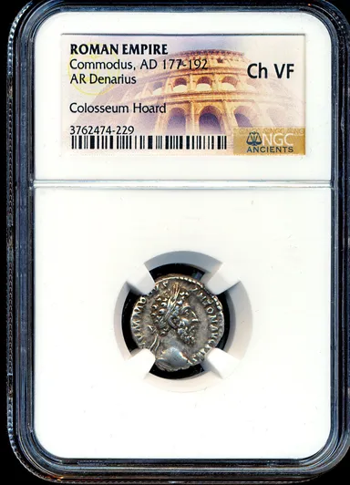 C41 NGC Ch VF Commodus 177-192 AD Roman Imperial Silver Denarius Ancient coin