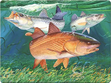 Rivers Edge Tempered Glass Cutting Board, 12 by 16 Inches, Redfish and Sea Trout
