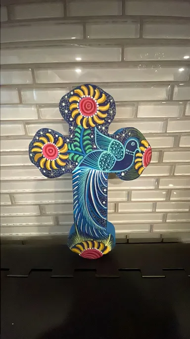 New Mexican art hand painted wooden cross