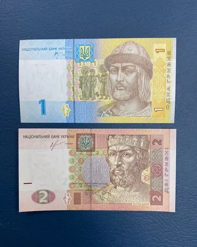 2 Ukraine 1and 2 Hryvna Uncirculated Banknote World Paper Money Currency