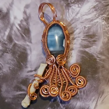 Blue kawaii opal octopus pendant
