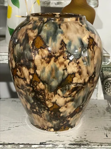 K Brush McCoy 1930s Vintage Art Pottery Brown Onyx Blended Ceramic Vase 050