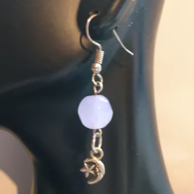 moon and star with purple glass bead earrings