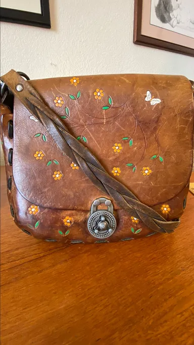 Vintage Hand Tooled and Painted Leather Purse
