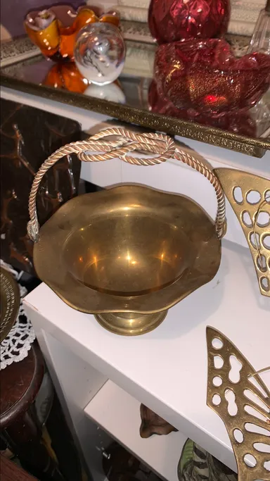 Solid Brass basket bowl with brass rope handle