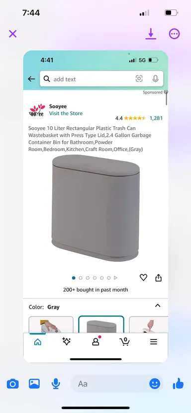 Gray bathroom trash can