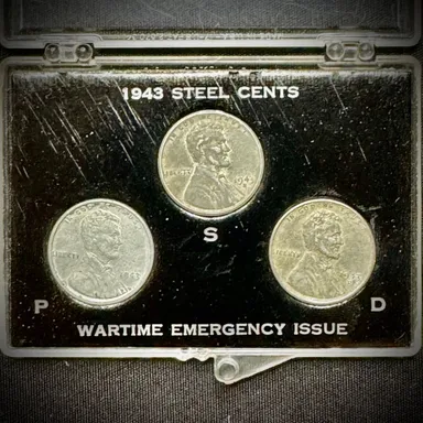 1943 Steel Penny Mint Mark Set: S, P, D
