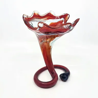 13-13. MCM Art Glass Tulip Trumpet Stretched Hand-blown Swirl Pattern Vase