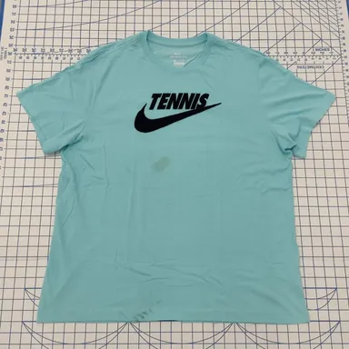 Nike Dri-Fit Tennis Short Sleeve Shirt XL Tiffany Blue/Flocked Black