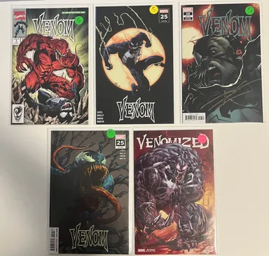 Lot of 5 Marvel Venom Books and Variants: Venomized 1, Stegman, Venom 28 Signed by Donny Cates w/COA, and More