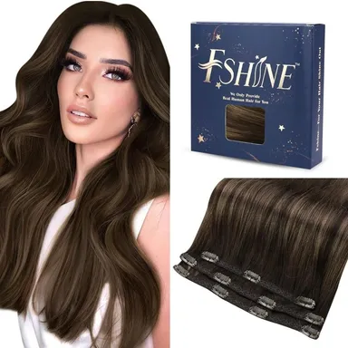 Fshine Brown Clip In Hair Extensions Brown Balayage 12 Inch 3Pcs. (502)