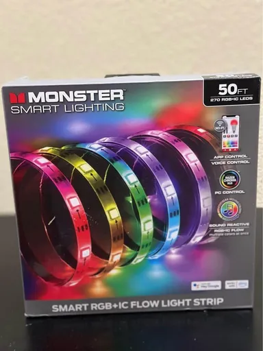 Monster LED Smart 50ft Indoor Multi-Color Color Flow LED Light Strip, Sound Reactive, Razer Chroma