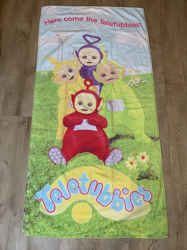 Teletubbies Here Come The Teletubbies Beach Bath Towel Vintage Rag Doll Tinky Winky Y2K