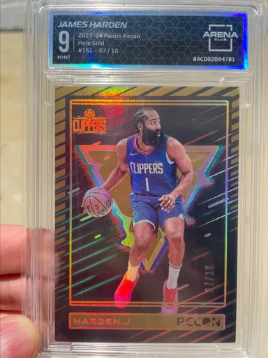23-24 Panini Recon James Harden Gold Holo 07/10 SSP Graded 9 Mint