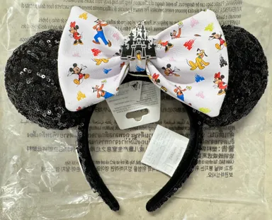 2024 Disney Minnie And Friends Loungefly Ears Headband Castle Black Sequins NEW!