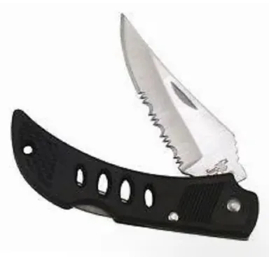 Frost Serrate Blade Lockback Black Handle Knife