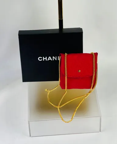 CHANEL red quilted jersey knit nano shoulder bag w/COA & Box