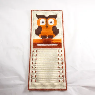 Vintage Handmade Owl Hanging Notebook List Holder Brown and Orange