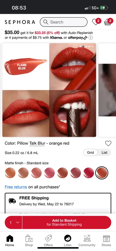 NIB Charlotte Tilbury Airbrush Flawless Lip Blur Liquid Lipstick - Flame Blur