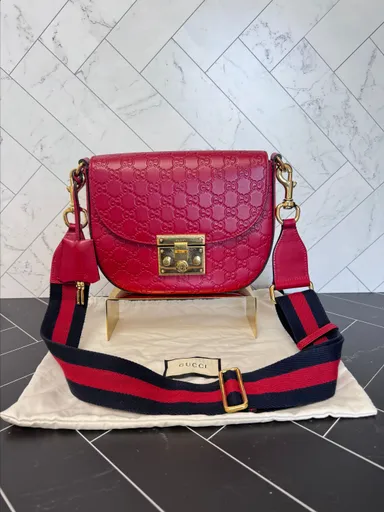 Gucci Red Guccissima Leather Padlock Saddle Shoulder Bag Medium