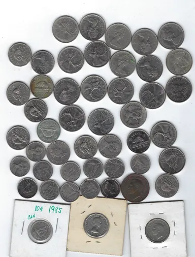Set of 50 Different Canada Coins, 2, 5, 10, 25 Cents, Including 2 King George VI, Clearance + Gift!  N1F