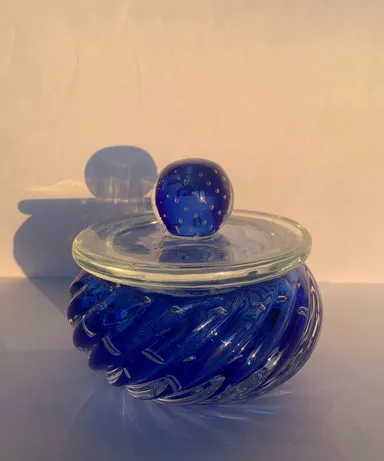 Murano Glass Blue Lidded Jar
