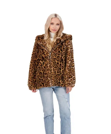 Rebecca Minkoff Aria women Faux Fur hooded zip front jacket NWat