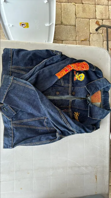 “Tweety” Denim Jacket with Military Patches
