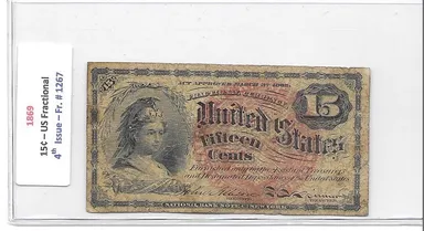 1869 15 cent US Fractional 4th Issue Fr# 1267 Banknote