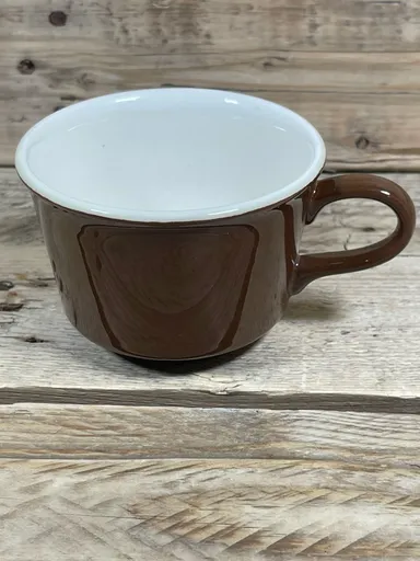 Brown White Diner Mug 3” Ceramic Wide Restaurant Style Solid Coffee Cup Vintage
