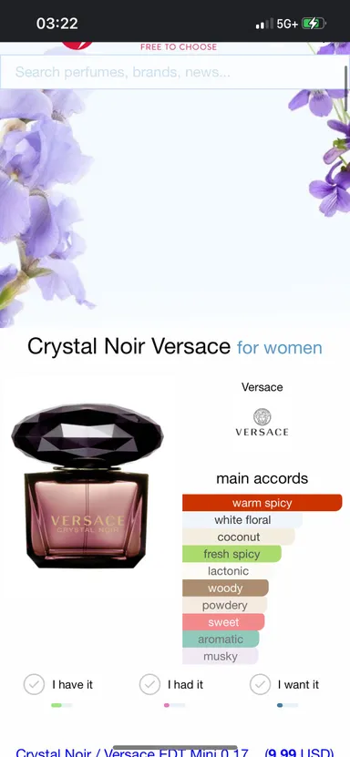 NIB Versace Crystal Noir Deluxe mini perfume for women 5 ml.