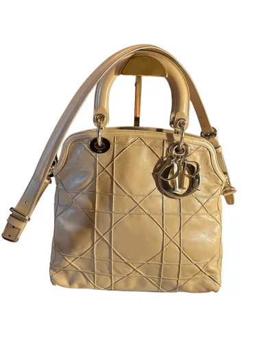 CHRISTIAN DIOR BEIGE CANNAGE LAMBSKIN GRANVILLE TOTE SMALL