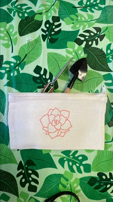 Pastel pink rosette canvas makeup/small tools pouch