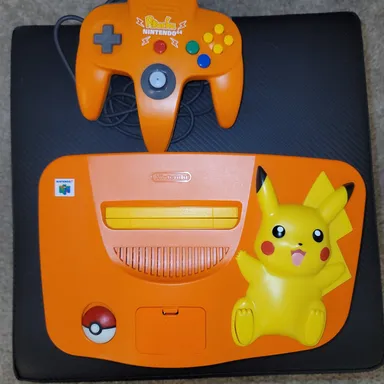 n64 pikachu orange and yellow with controller MINT