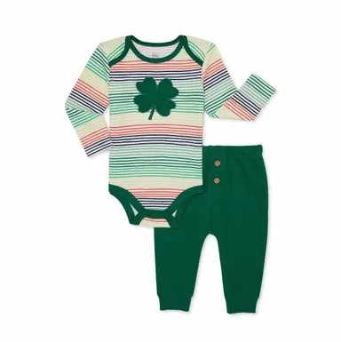 Size 0-3 Months 2 Piece Green Four Leaf Clover St Patricks Day Outfit