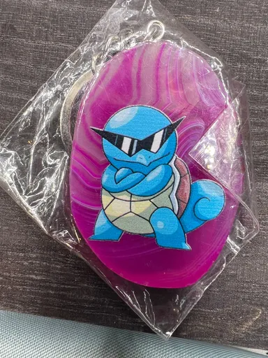 Squirtle dyed agate keychain
