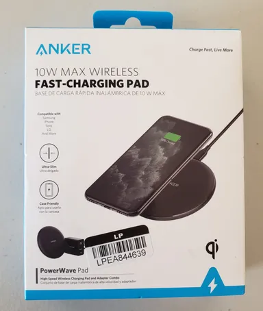  Anker 10W Max Wireless PowerWave Fast-Charging Pad | Slim Case Friendly | New
