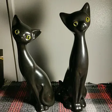 Vintage Lot of 2 Ceramic Hobbyist Art Deco Black Cat Figurines.