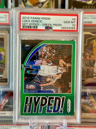Luka Doncic Get Hyped! Green Prizm PSA 10