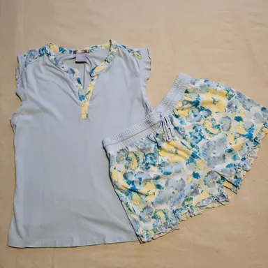 01- S small Ink+Ivy shorts pj set.Blue and floral.  Drawstring.
