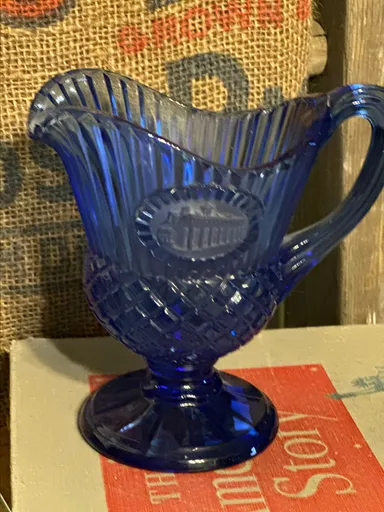 Vintage Blue Fostoria Glass for Avon Washington's Mt Vernon Creamer Pitcher