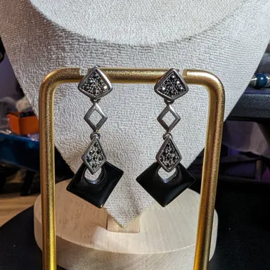 sterling onyx marcasite earrings