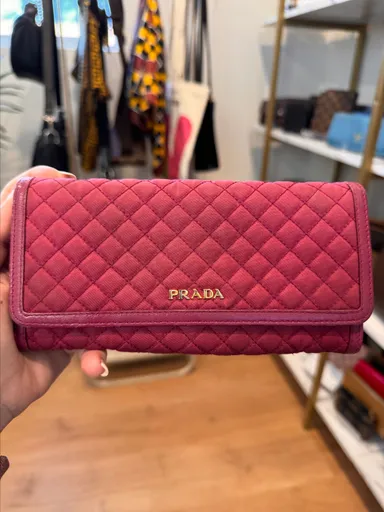 0120 Prada Pink Quilted Long Wallet