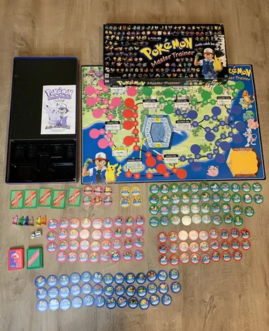 Vintage Pokemon Master Trainer Board Game Milton Bradley Hasbro 100% Complete 1999